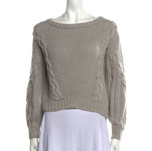 Alejandra Alonso Rojas Grey Rope Twist Scoop Neck Sweater
